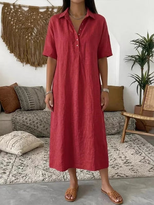 Full Size Button Detail Half Sleeve Dress Plus Size, fabric detail