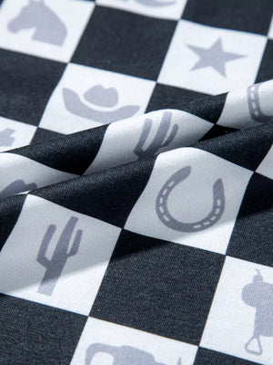 Western Checkerboard Print Side Split T-shirt in Black, view 11