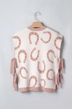 White knit tank top with horseshoe pattern and side ties