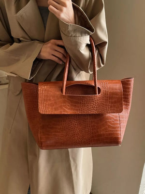 Crocodile-embossed Shoulder Bag in Brown, alternate angle