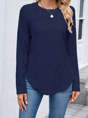 Textured Diamond Knit Long Sleeve T-shirt in Pink, product detail