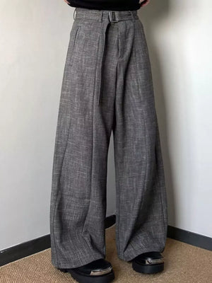 Men's charcoal heathered belted sweatpants with wide legs.