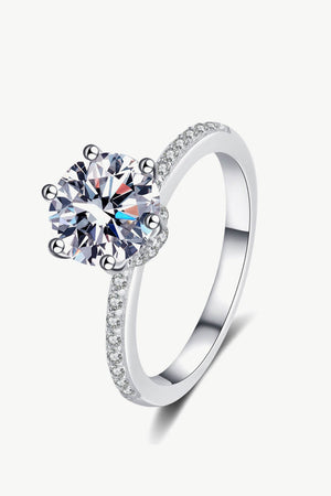 Silver moissanite ring with pave band, 925 sterling silver, solitaire engagement ring