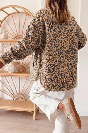 Print Denim Jacket in Leopard, back view