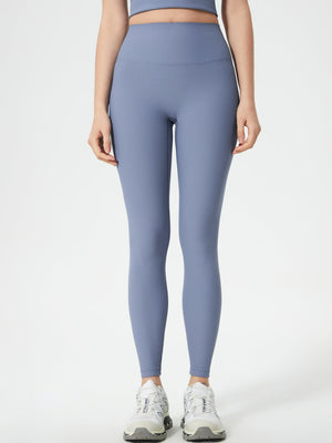Ribbed high-waist leggings in light blue, full length, with a sculpted fit.