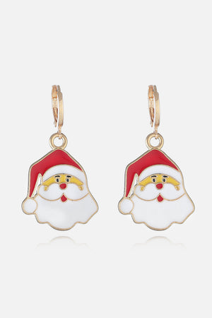 Festive Santa charm hoop earrings with red and white enamel and gold accents.