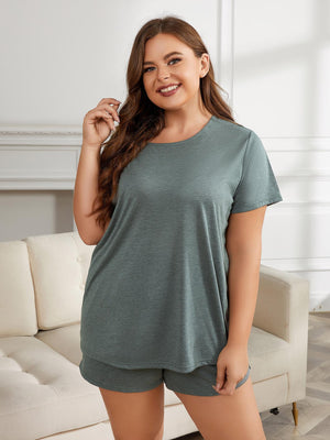 Sage relaxed fit jersey lounge set with crew neck top and shorts