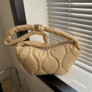 Khakis puffy quilted crossbody bag with knotted strap and zipper closure