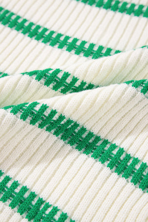 Ribbed knit vest in cream with green stripe detail