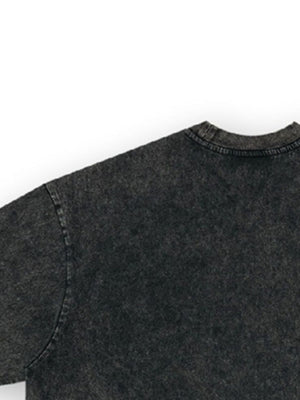 Men's dark gray acid wash cotton blend crew neck t-shirt detail