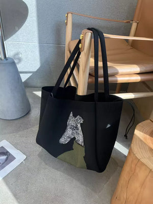 Dog Knit Shoulder Bag, fabric detail