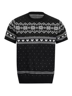 Men's Short-sleeve Fair Isle Knit Top in Grey, back view