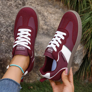 Round Toe Lace Up Sneakers in Wine Red, view 17