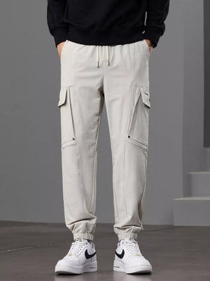 Men S Casual Cargo Pants With Drawstring Waist in Khaki, product detail
