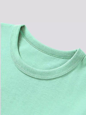 Toddler mint green cotton blend crewneck t-shirt with reinforced neckline.