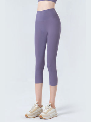 Lavender sculpted crop leggings with mesh detail and a high waistband.