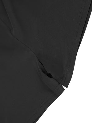 Black romper with short sleeves and a cutout detail at the back.