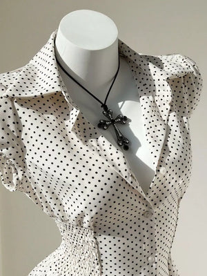 Polka Dot Cap Sleeve Blouse, side view