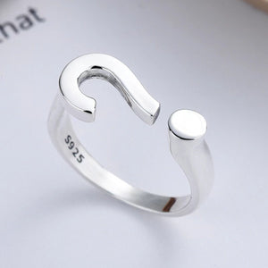 Sterling silver open ring with question mark design and S925 stamp
