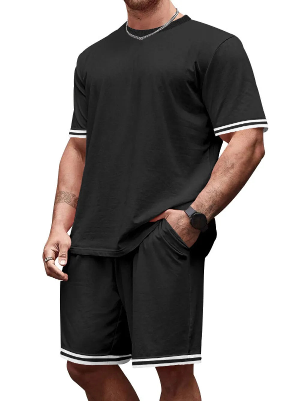 Casual Striped Tee And Shorts Ensemble