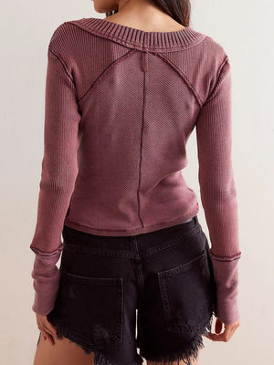 Moonlit Mauve 100% cotton thermal knit cropped cardigan with seam detail