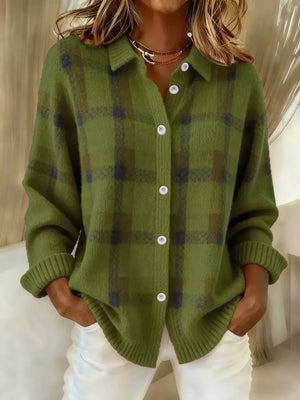 Plaid Button-up Cardigan, model styling view