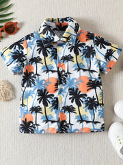 Baby boys' cotton short sleeve shirt with multicolor palm tree print
