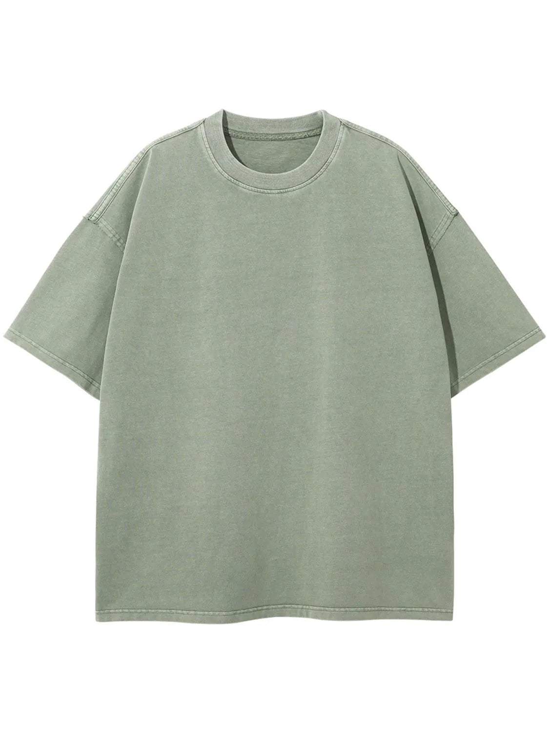 Sage washed cotton boxy tee with crew neck and short sleeves.