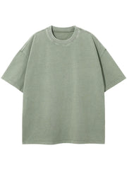 Sage washed cotton boxy tee with crew neck and short sleeves.
