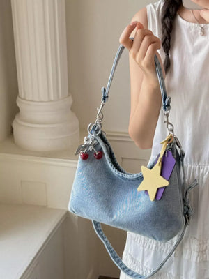 Star Charm Denim Shoulder Bag in Medium, view 11