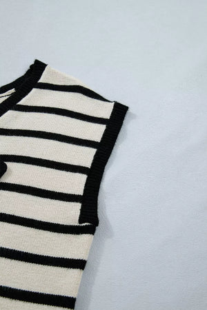 Chic black and cream striped knit vest with bow detail