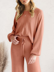 Wide-leg knit loungewear set in black, acrylic.