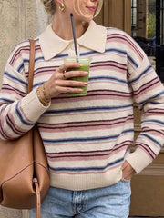 Ribbed Knit Long-sleeve Sweater in Pink, front view