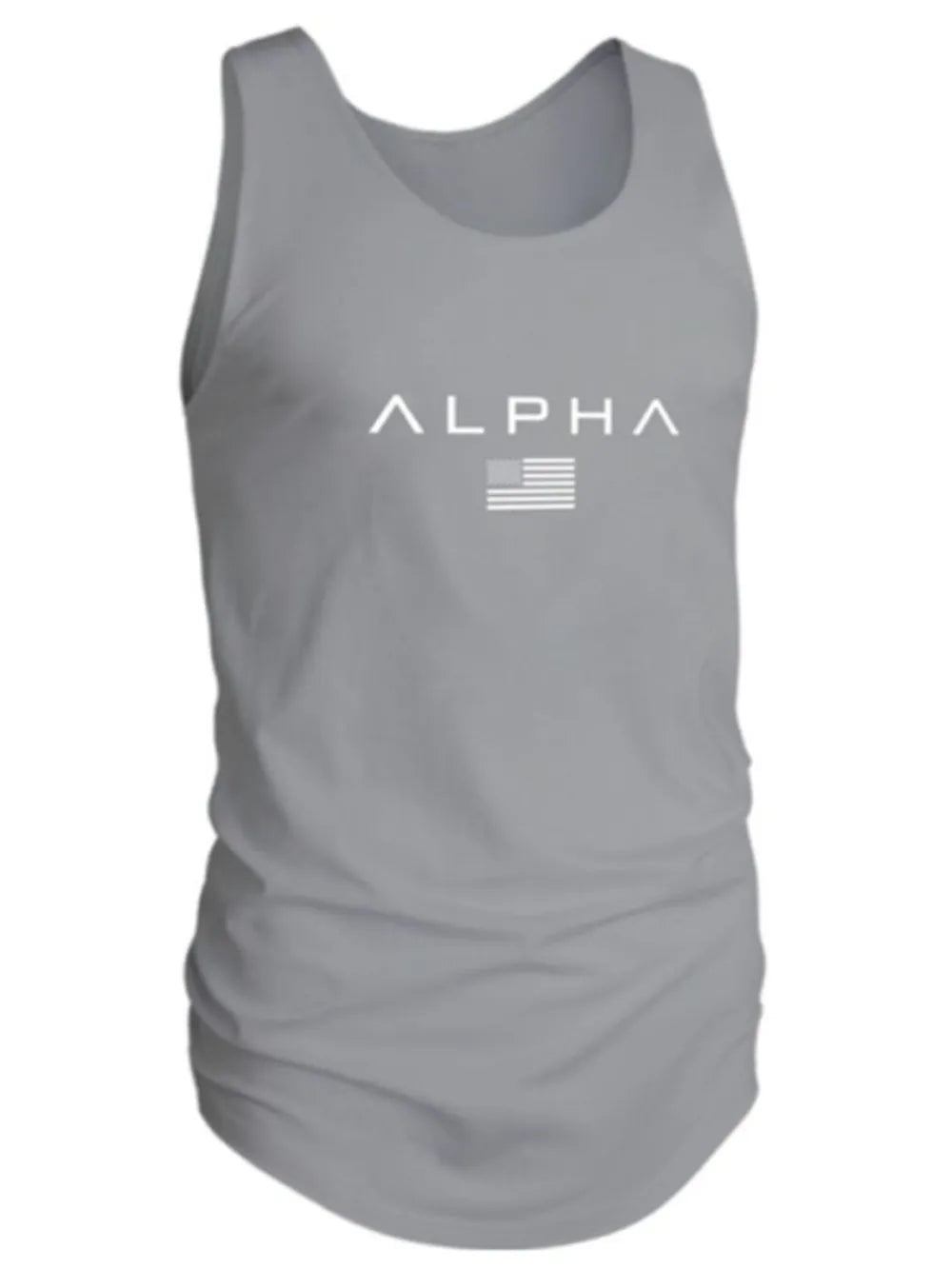 Gray Alpha graphic muscle tank top with American flag detail