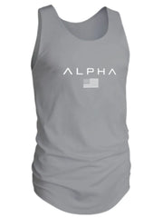 Gray Alpha graphic muscle tank top with American flag detail