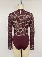 Intricate Lace Cut-out Bodysuit With Flare Sleeves