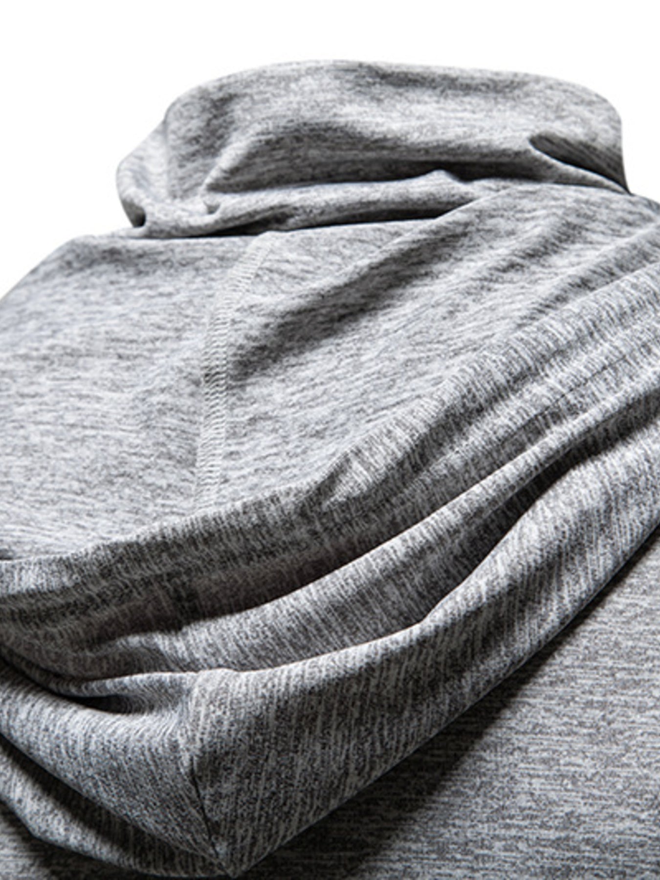 Men's light gray hooded t-shirt with cowl neck detail