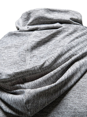 Men's light gray hooded t-shirt with cowl neck detail