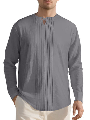 Men's Casual Pleated Long Sleeve Shirt Plus Size, product detail