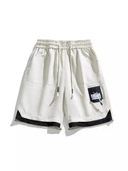 Men's Plus Size Drawstring Cargo Shorts in Cream, model styling view