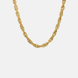 Gold textured rope chain necklace with intricate woven links.