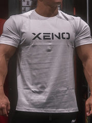 Gray athletic fit t-shirt with black XENO logo on chest