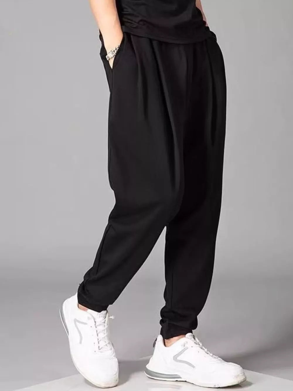 Men's Plus Size Loose Fit Joggers in Black, side view