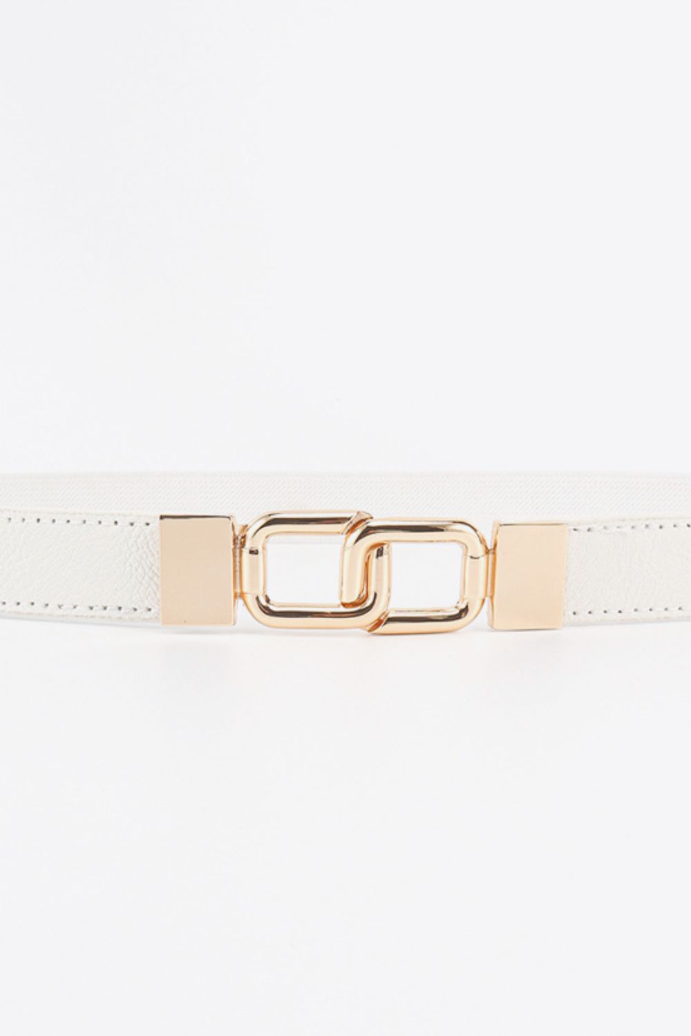 White belt with linked rectangle gold buckle detail