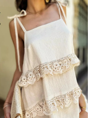 Lace Trim Spaghetti Strap Dress, side view