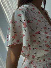 Feminine Floral Flutter Sleeve Midi Dress