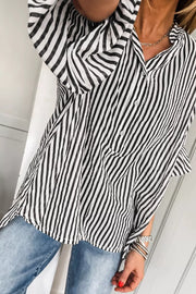 Striped Half Sleeve Button-up Shirt in Black, side view