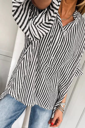 Striped Half Sleeve Button-up Shirt in Black, side view