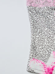 Lace-trimmed leopard print cami with pink floral detail