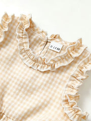 Children's yellow gingham cotton top with ruffled neckline and sleeves